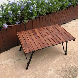 Onwaysports Outdoor Aluminium Folding Roll Wooden Grain Camping Adjustable Heights Table