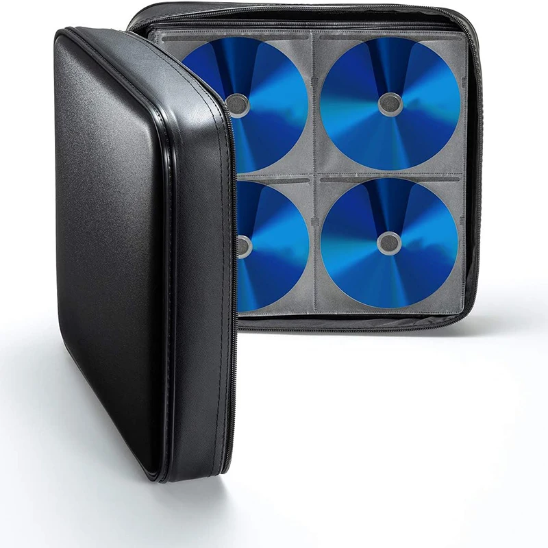 320 Capacity CD Case Portable DVD VCD Storage Bag PU Protective Blu-ray Wallet with Handle Large CD Sleeves Bag