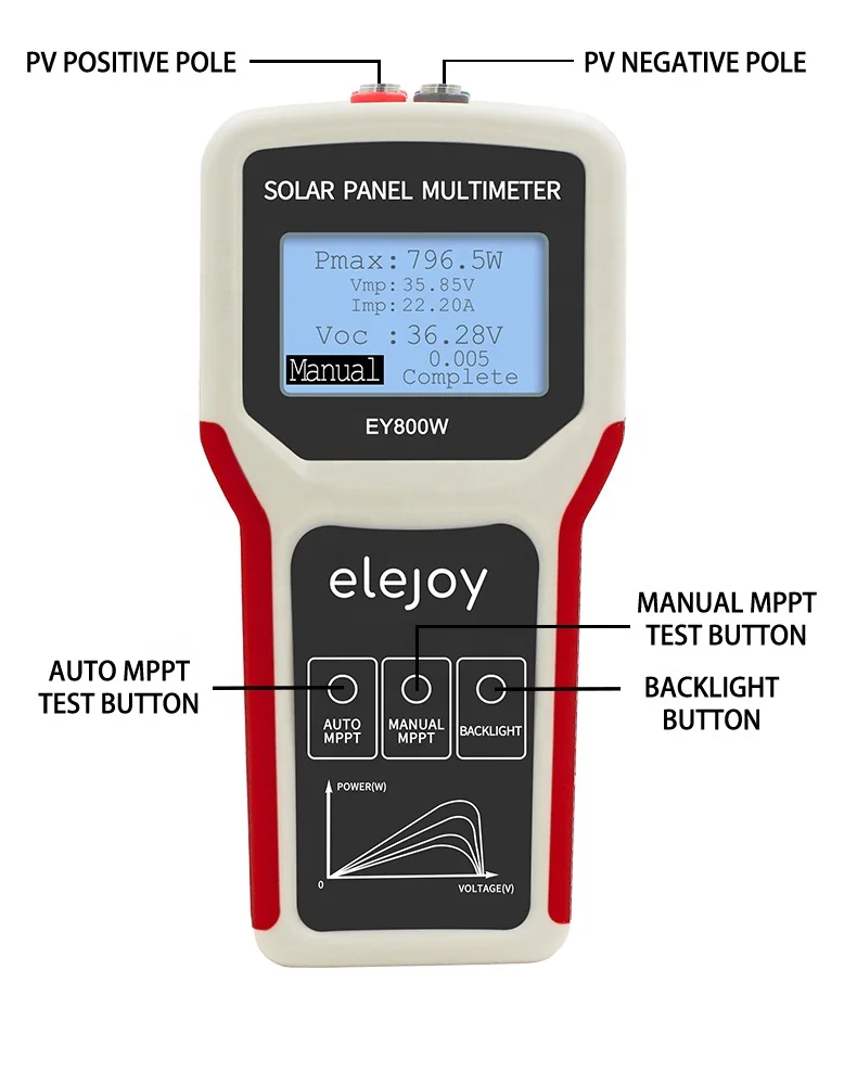 ELEJOY EY800W LCD MPPT solar panel multimeter solar panel tester smart current tester voltage tester digital power meter VOC