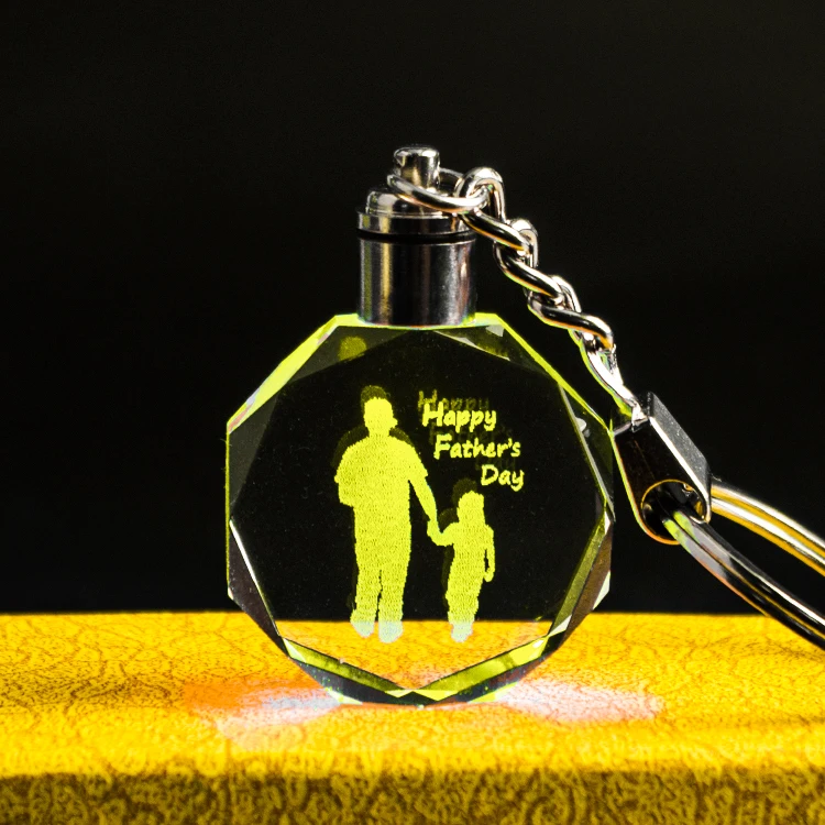 Пуцзян, дешевая оптовая продажа, пустые хрустальные брелоки, индивидуальный 3D лазерная гравировка, Хрустальный светодиодный брелок для ключей на День отца