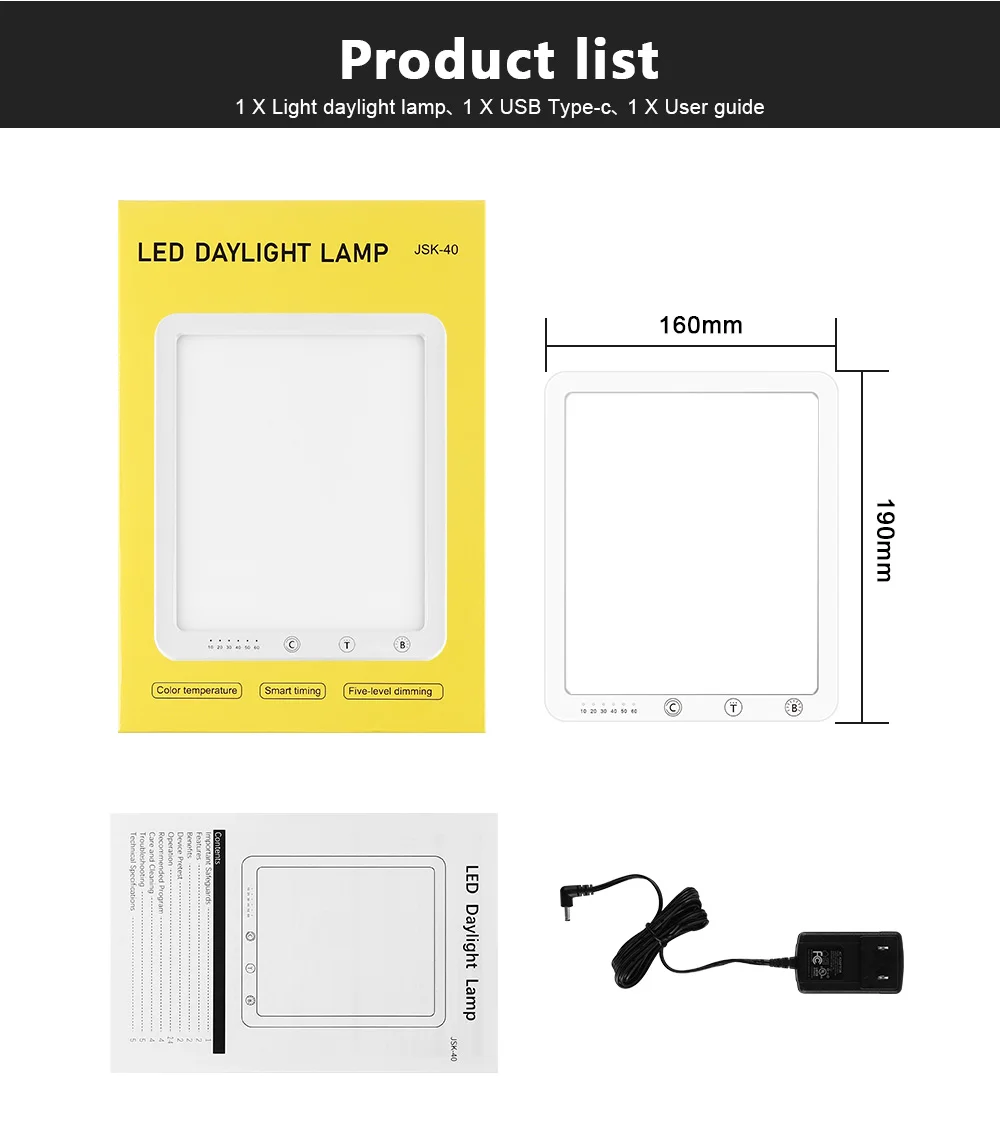 6500 K color temperature  JSK-40 LED daylight plus bright sad light therapy lamp