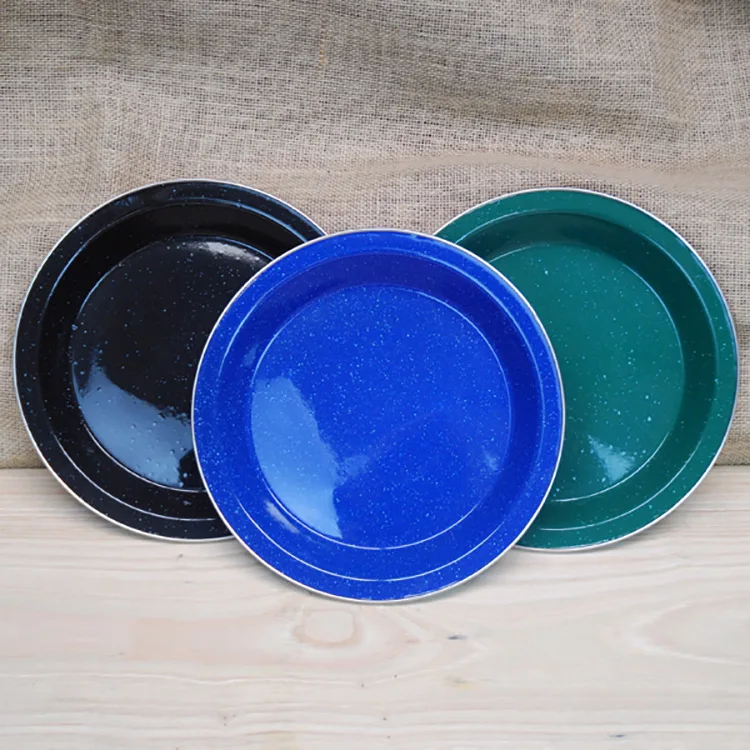 Wholesale Custom logo 9 Inch modern round Fruit plates sets dinnerware enamel camping plate for outdoor picnic
