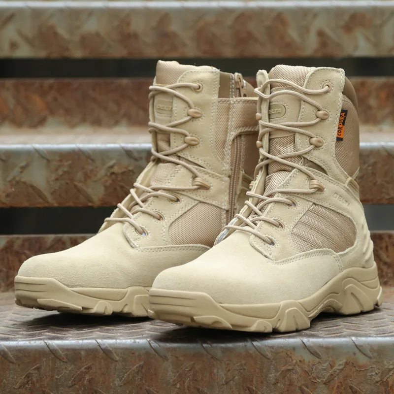 
Mens Military Black Combat Patrol Boots Tan Side Zip Delta Lightweight Tactical Boots 