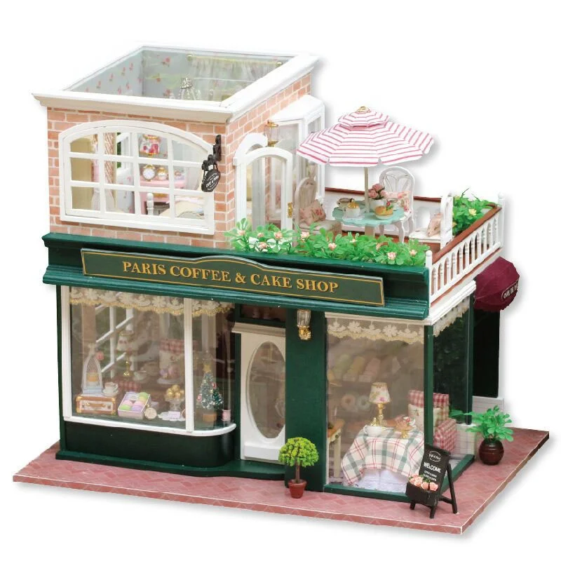 Diy French coffee trip cottage Large handmade model house gift with cover