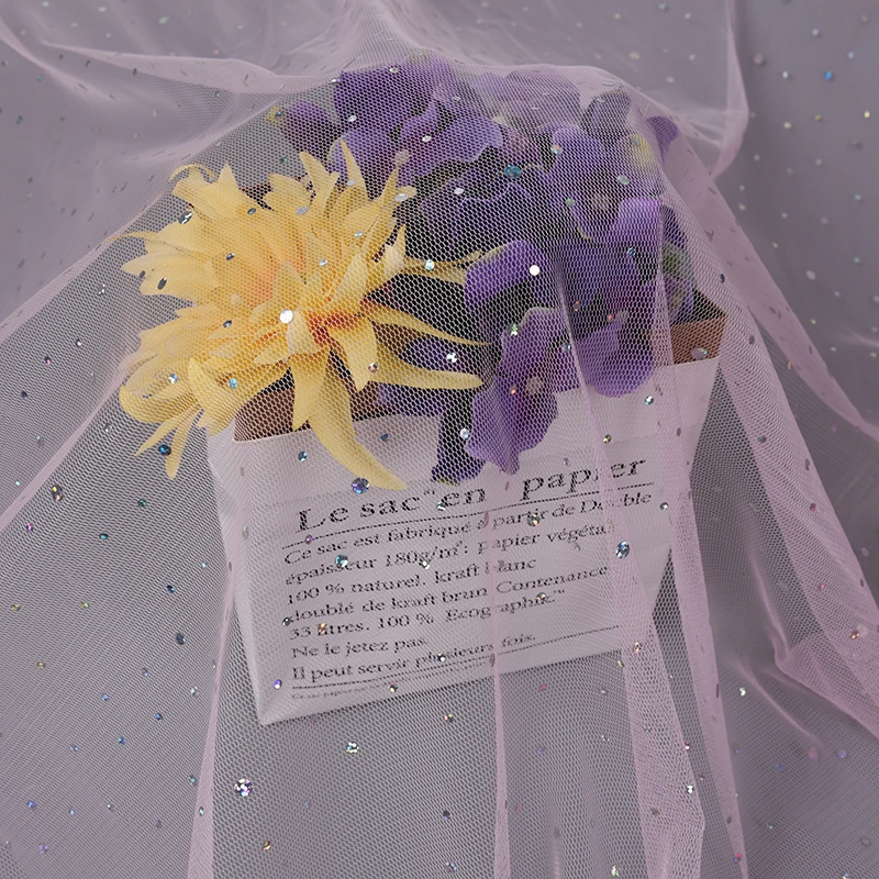 baby pink tulle stamping mesh fabric sequin tulle fabric sequin fabric for princess skirt