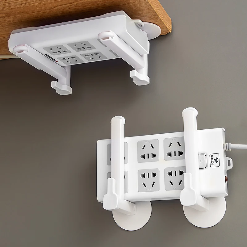 Simple and sturdy wall mounted WiFi router rack, home multifunctional power cord socket storage, no perforation