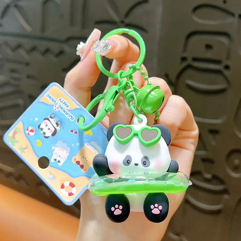 Creative Line Puppy Panda Cartoon swimming ring animal keychain mini toys Silicone bag pendant gift wholesale