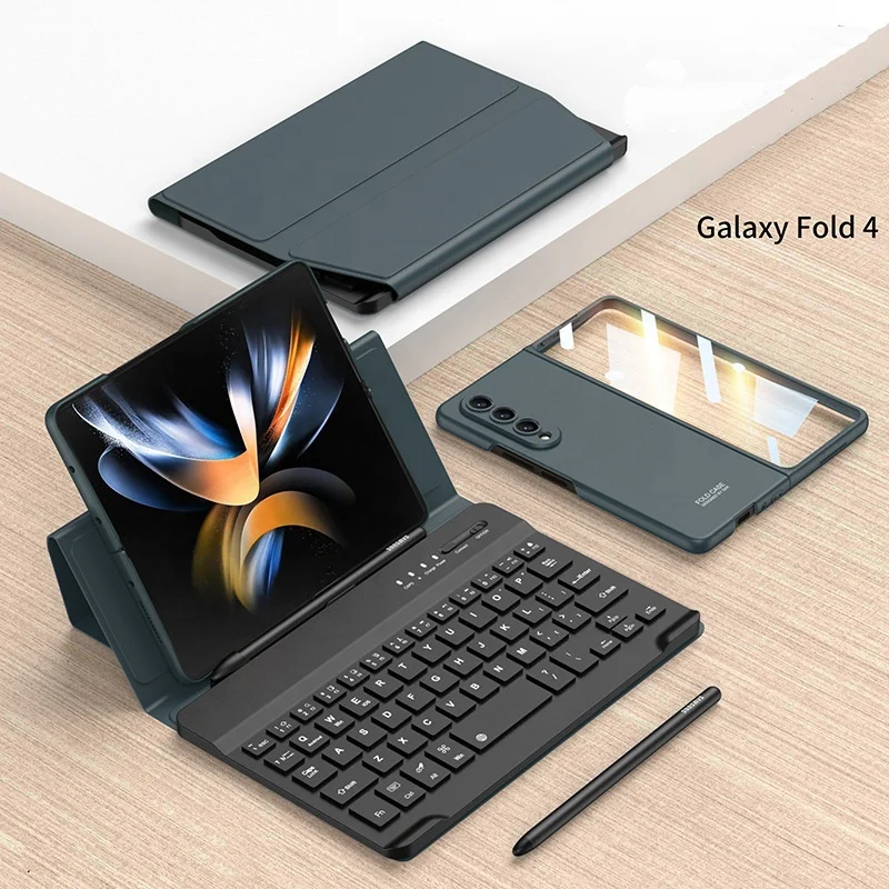 Подходит для Samsung Z Fold4 Bluetooth клавиатура простой кожаный чехол с ручкой для складывания 3 ультратонкая плоская беспроводная клавиатура
