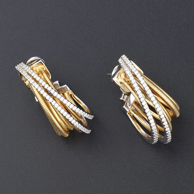 Moden tubogas silver earrings jewelry italy design hoop zircon earrings 18k gold rope cuff earrings s925 silver stud Party women