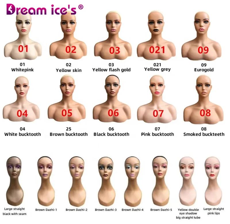 Wholesale Custom Logo Makeup African American Pvc Realistic Female Wig Display Mannequins Head With Shoulders Bust For Wigs