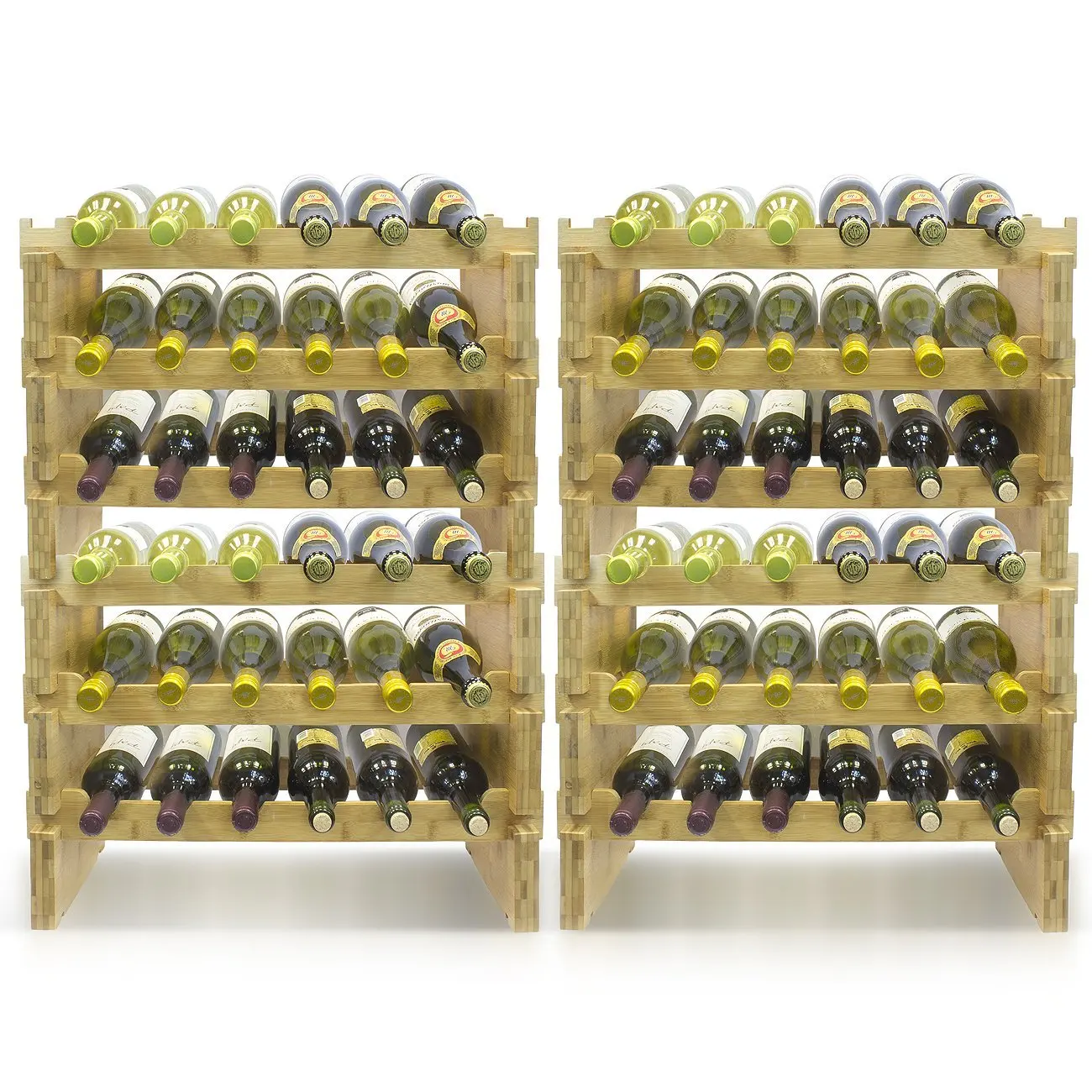 Bamboo Stackable Modular Wine Rack Large Capacity Stackable Storage Stand Display Shelves Wooden Wine Holder Perfect for Home