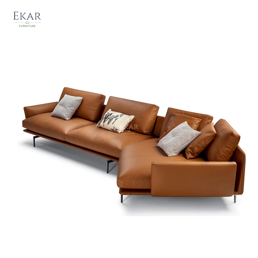 Factory Direct Supply Modern Nordic Leather Couch Living Room Furniture Metal Legs Leather Sofa Set