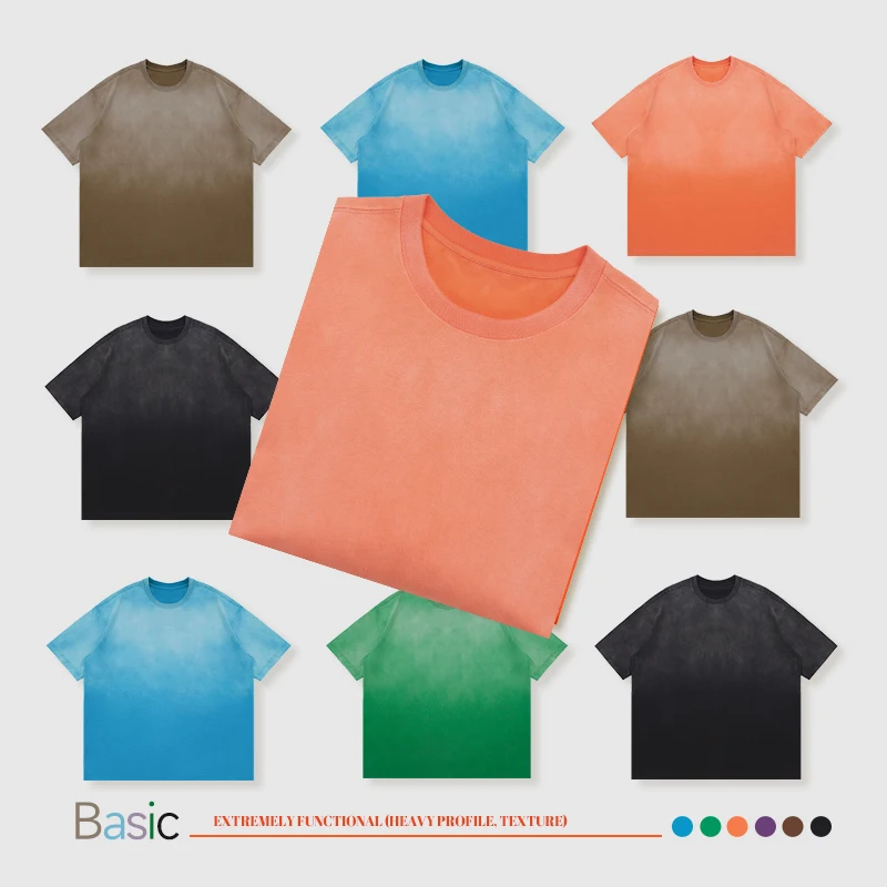 INFLATION 250G Orange Mineral Acid Wash Blank Washed Tshirt Mens Distressed oversized tshirts