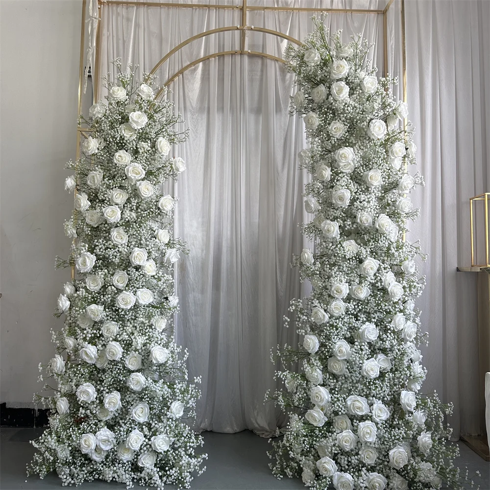 IFG White Wedding Arch Horn with Flower Rose and Baby Breath for Backdrop Decor