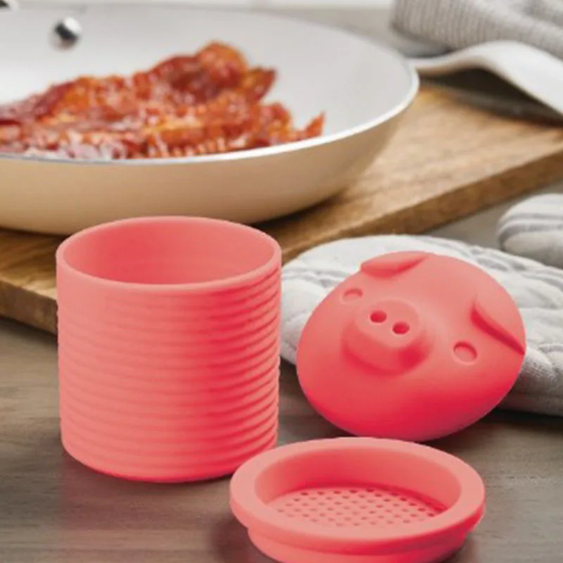 Silicone Bacon Grease Container Strainer - Silicone Jar with Strainer Frying Oil Can with Lid Separator Food Storage