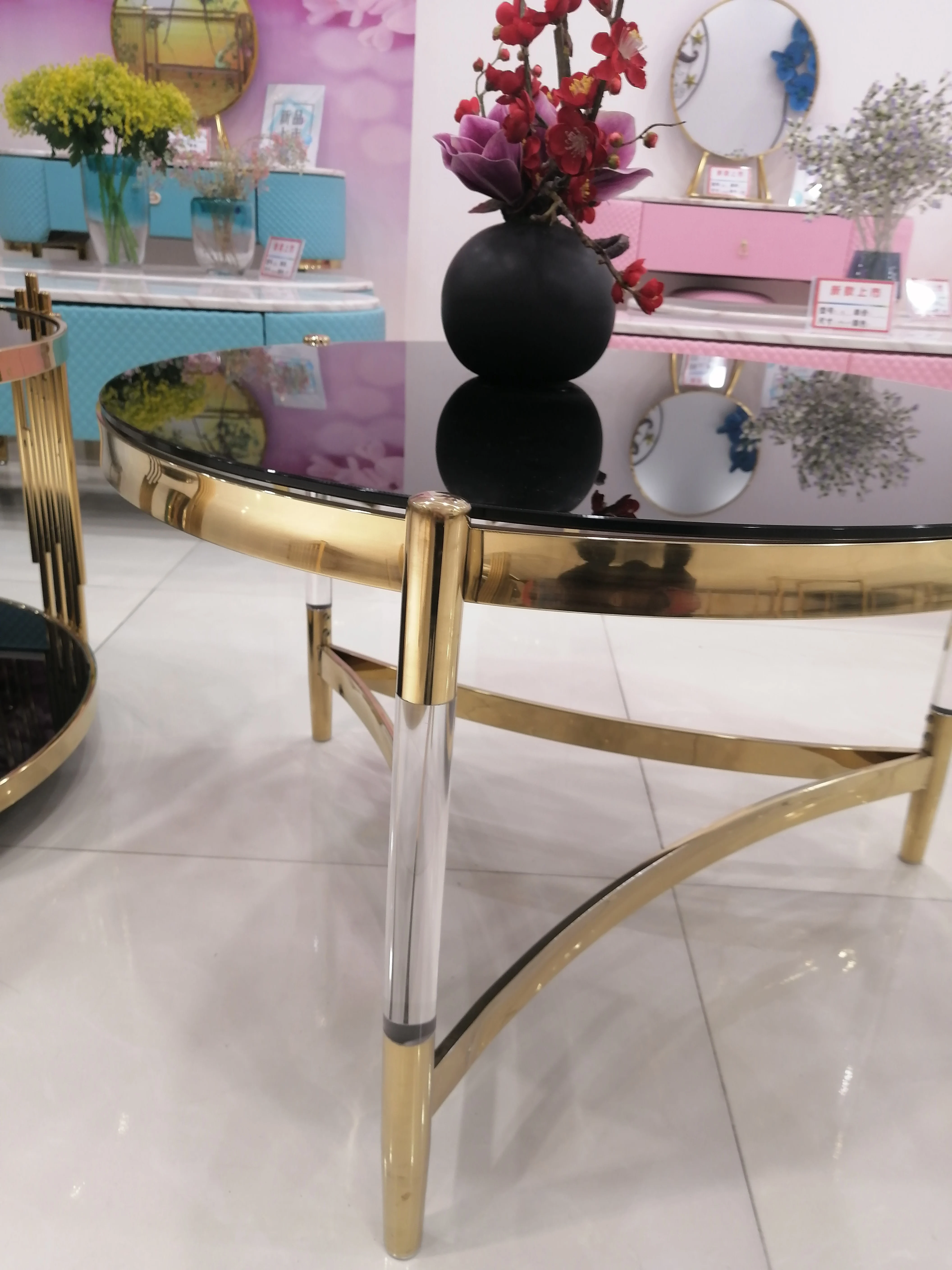 New Design Acrylic Coffee Table with Black Tempered Glass Top