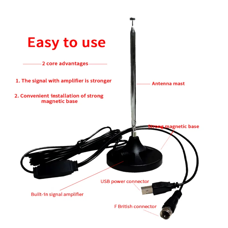 Standing Car Home Radio Antenna with Magnet Base Telescopic Rod 5M Cord Tent Camping Radio FM Signal Receiver Antenna