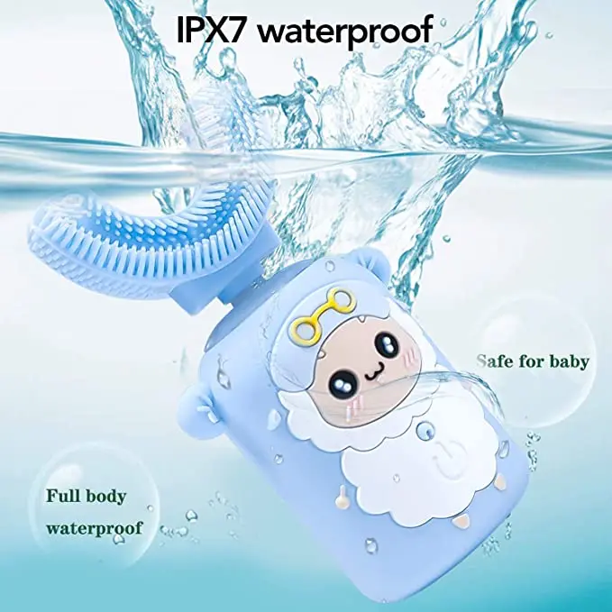 Детская силиконовая автоматическая ультразвуковая зубная щетка IPX7 с мультяшным рисунком умная