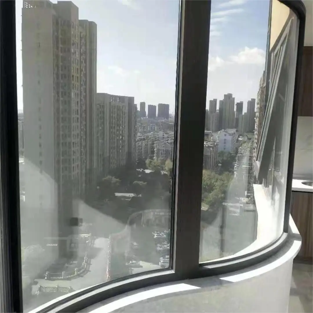 Aluminum curved windows glass fixed window wall customized size factory seamless welding arc french window