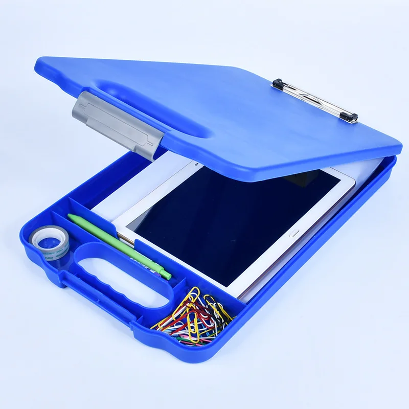 Custom logo File Clipboard A4 Plastic Nursing Folding Writing Board Metal Clip Board Storage  Plastic Box With Storage
