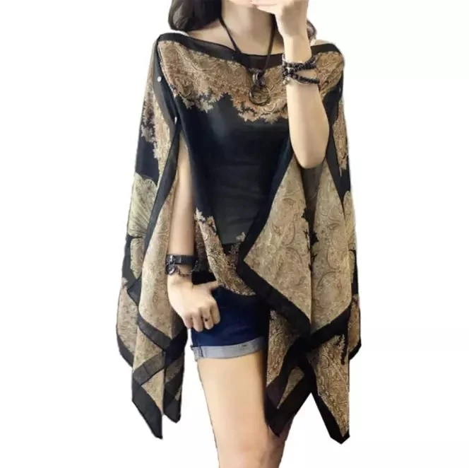 
Hot Styles Summer Women Chiffon Blouses Beach Shirts Shawl Flower Scarf Female Tops 