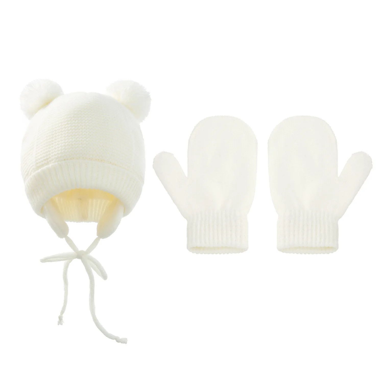 New Arrival Boy Girl Bear Earflap Skull Beanie Mittens Set winter ear protection fashion boy fleece-lined beanies hat and mitten