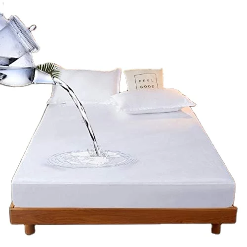 Double Waterproof Mattress Protector Fitted Double Size Bed Mattress Cover Soft Noiseless Washable Breathable Fitted Bed Sheet