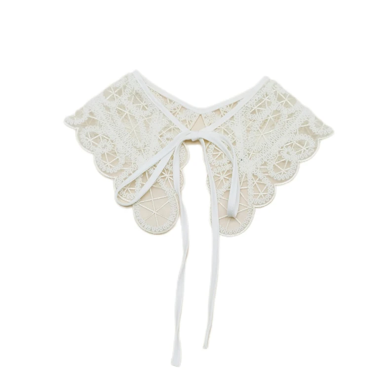 Professional supplier delicate women embroidery detachable lace collar with pearls