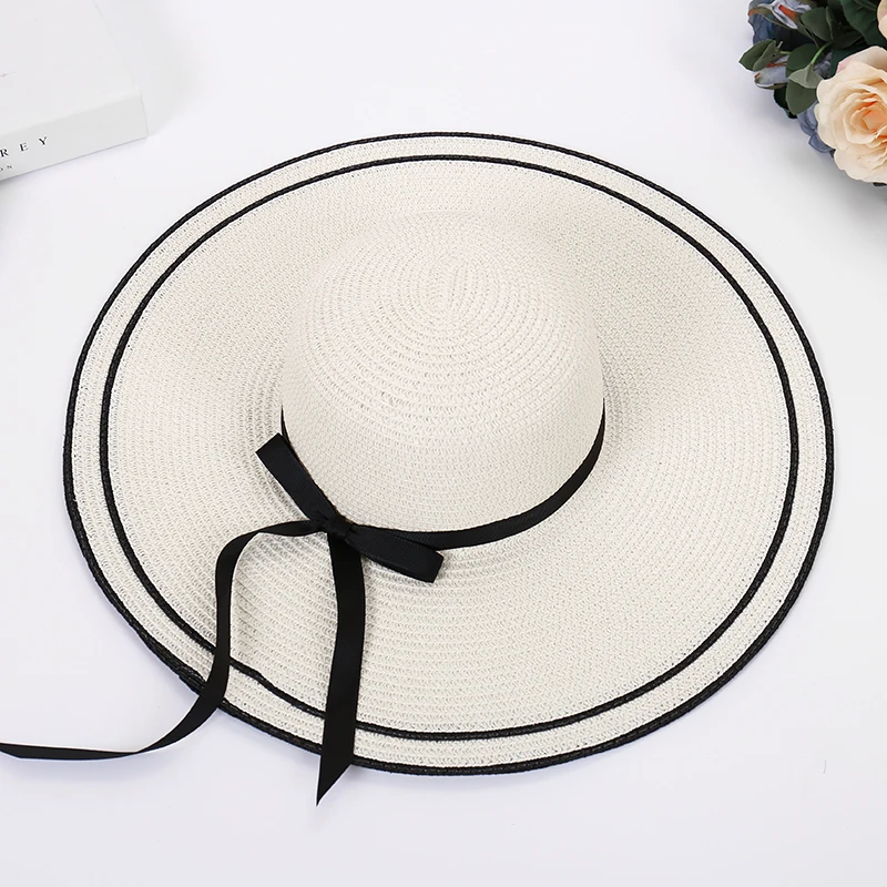 Соломенная шляпа для пляжа, складная Солнцезащитная бумажная шляпа с большими полями, летняя, модная, милая