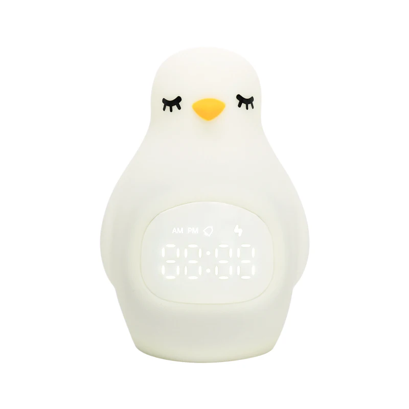 Amazon Best Selling Cartoon Penguin Rechargeable children kids sleep trainer alarm clock night light
