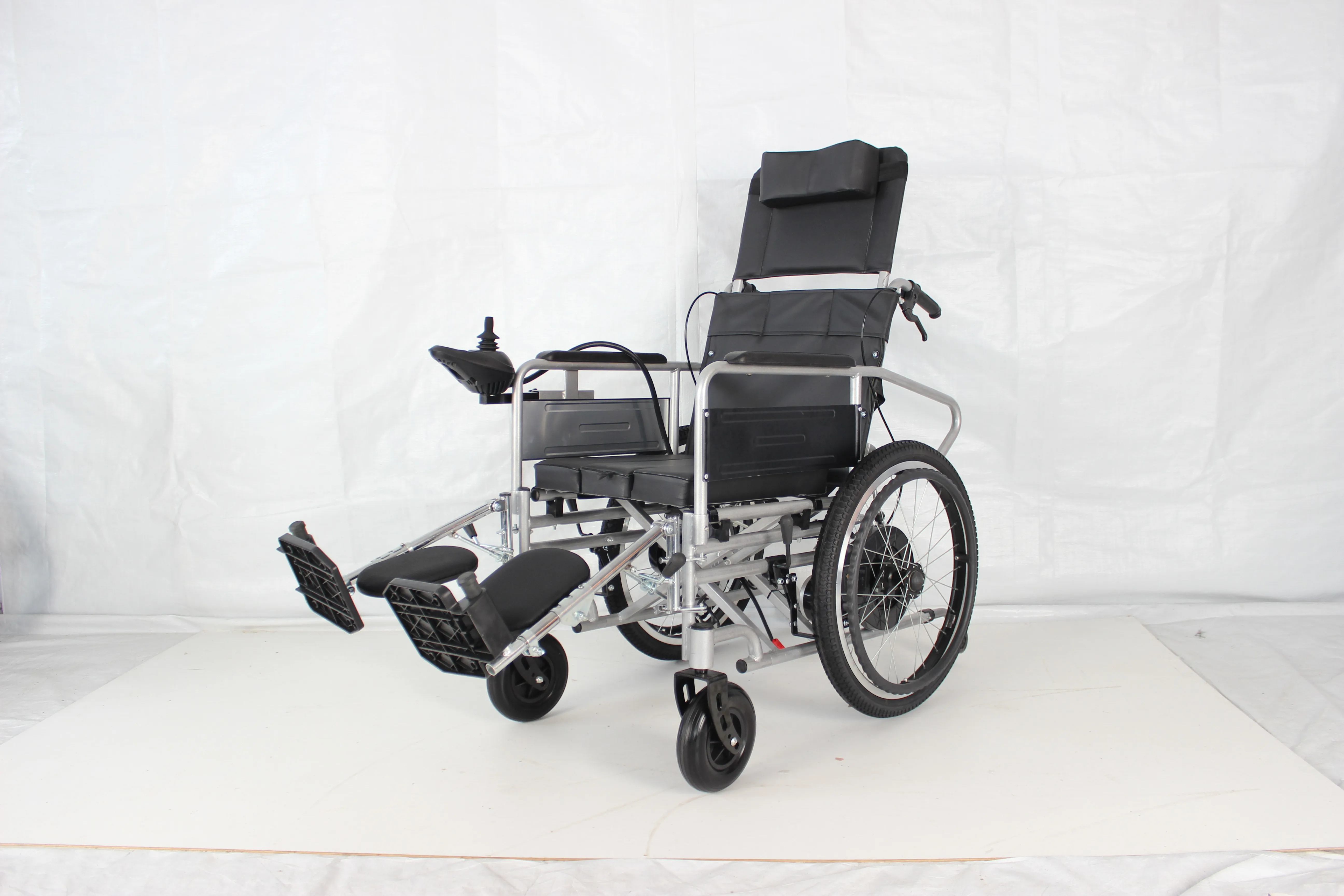 electric wheelchair high backrest moved both electrically  manually dual motor drive electronic brake system folding wheelchair