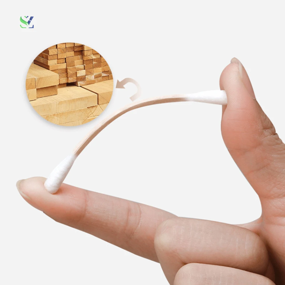 SZ Eco Friendly Cotton Swabs Wood Sticks Recyclable Biodegradable Wooden Cotton Buds For Ear Cleaning Makeup