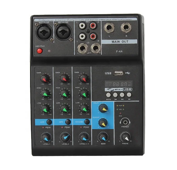 Professional Mini Music Sound Audio DJ Mixer/USB 4 channels DJ console audio mixer/Professional sound system dj mixer