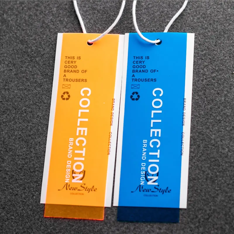 
Custom tags designer orange PVC paper hangtag with string loop 