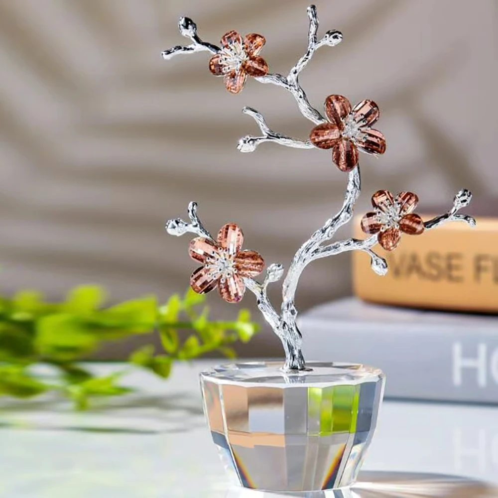 Crystal Plum Glass Figurine Ornament Paperweight Table Decoration with Gift Box Crystal Glass Flower Centerpieces