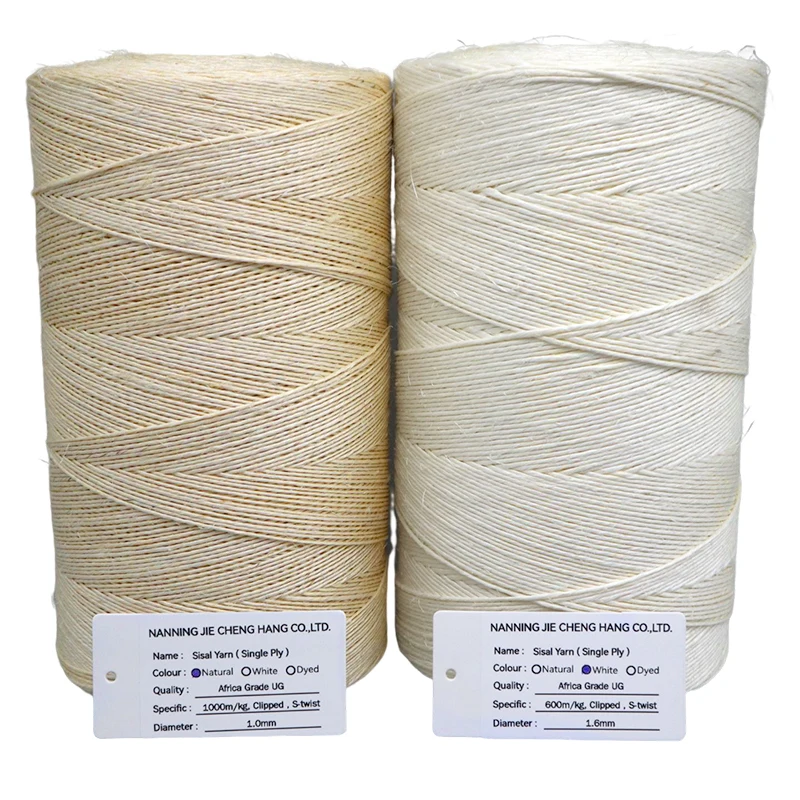 100% Nature Sisal Yarn 600m/kg and 1000m/kg  - White/Nature Thin Sisal Rope - Single-ply Sisal Yarn for Baling / Crafts / Bath T