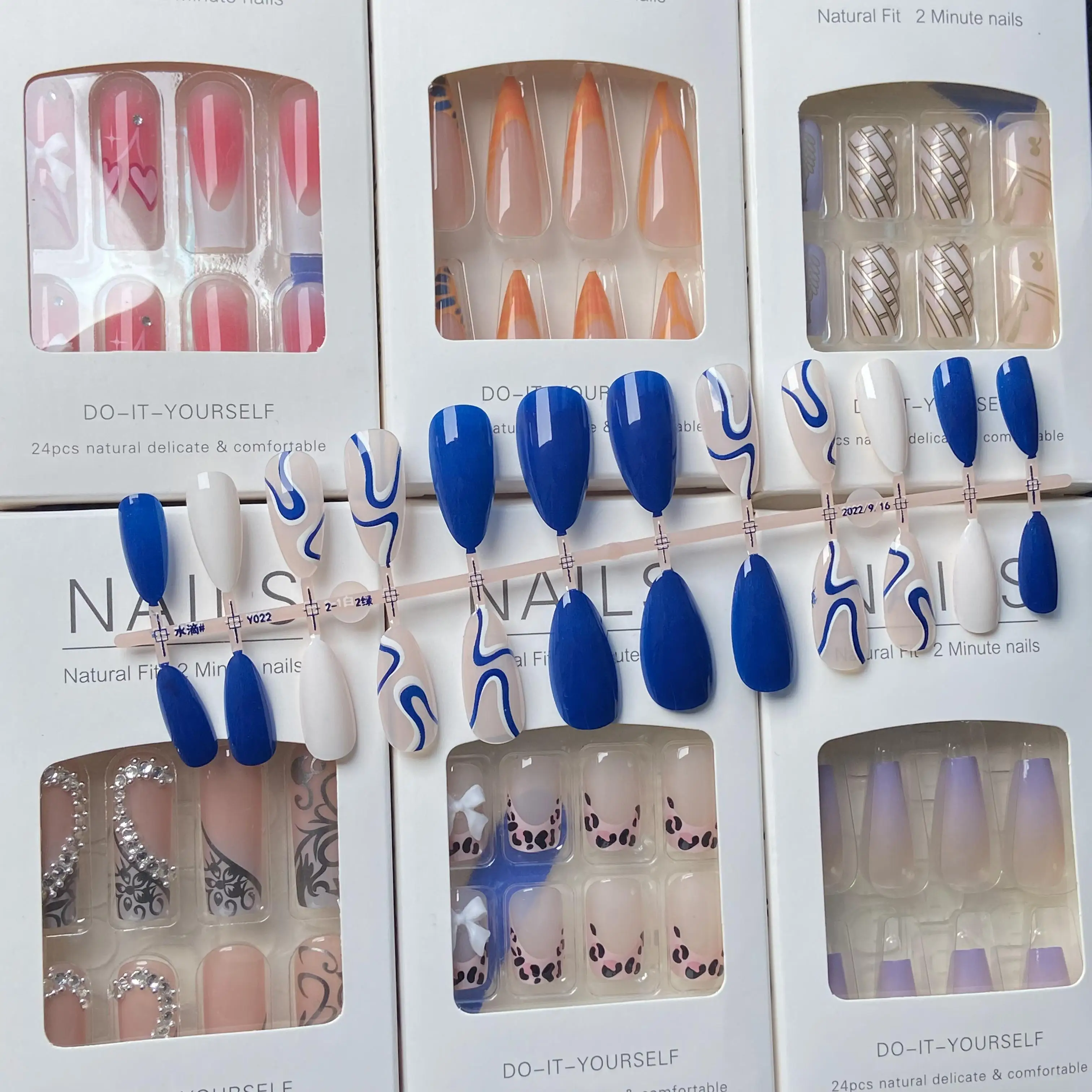 Gui Mei Clear ABS Reusable False Nails French Design Butterfly Flower Sequins Fashionable Pointed Model Press Finger