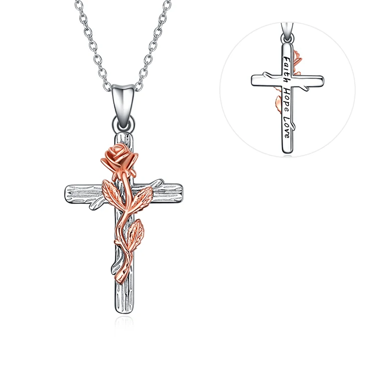 Classic Religious Jewelry 925 Sterling Silver Engraved Faith Hope Love Christian Jesus Cross Necklace For Women