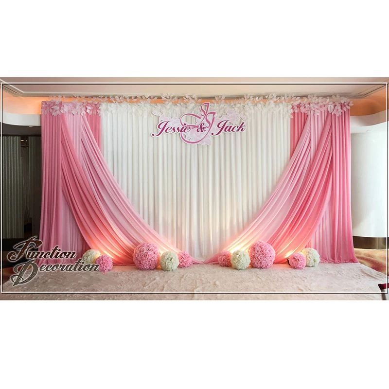 Decorative wedding double drape curtains cross valance photo booth backdrop