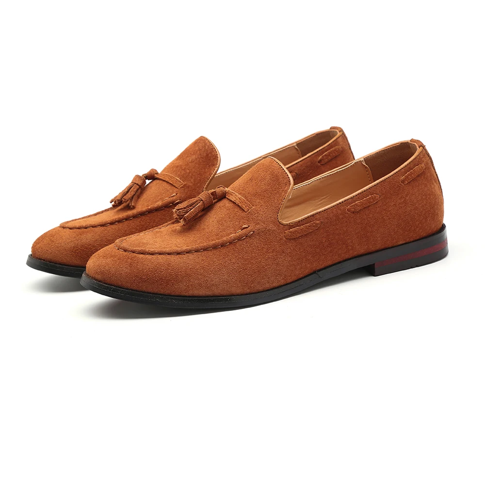 37-48 Big Size Black Brown Genuine Leather Tassel Loafers Shoe Women Men Suede Round Toe Loafers Wedding Dress Shoe 181
