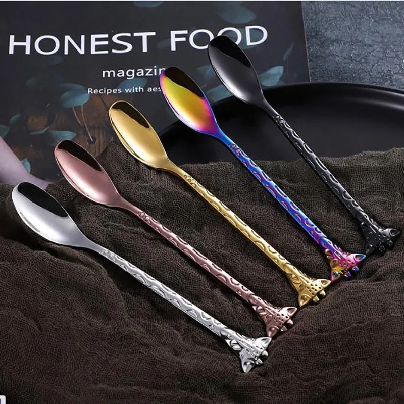 304 stainless steel dessert scoop fork stir spoon creative cartoon giraffe cake ice cream coffee spoon