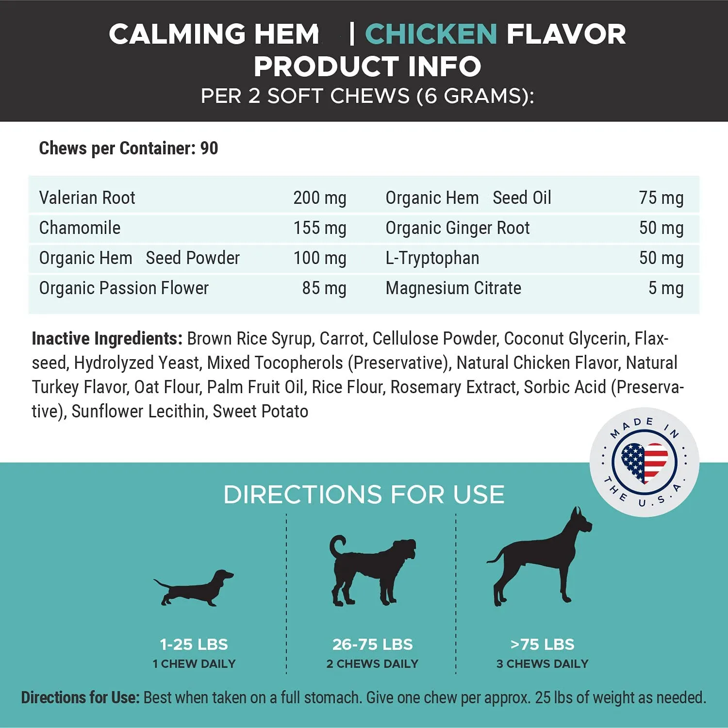 Hanyun Hem Calming Chews for Dogs All Natural Soothing Snacks with Hem Valerian Root Stress & Dog Anxiety Relief