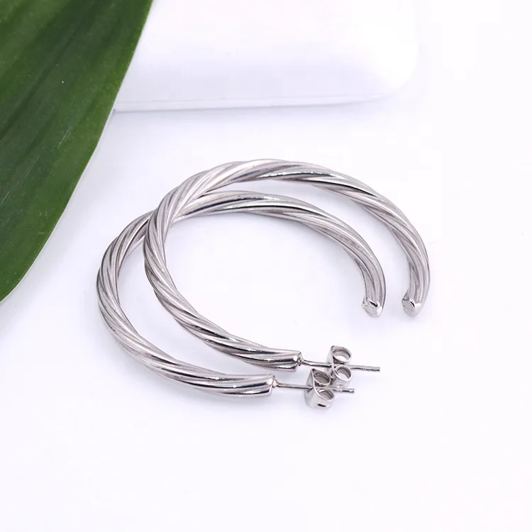 Wholesale Custom Fashion Jewelry Classic Earrings Silver Plated Stainless Steel Twisted Round Hoop Earrings for Women