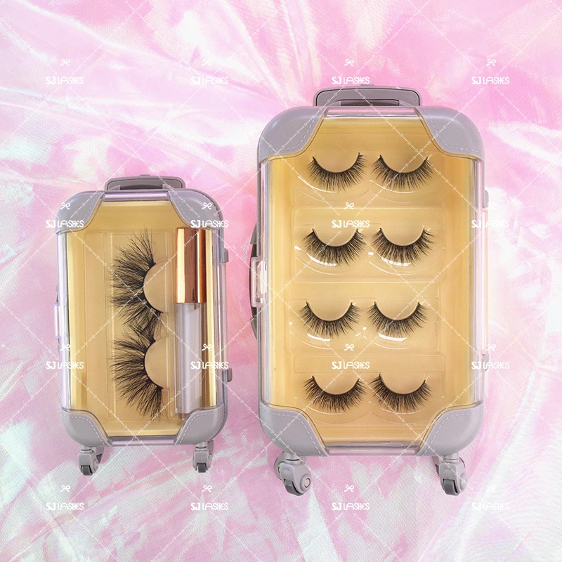 False Eyelashes Packaging Box Plastic Mini Suitcase Favor Box Rolling Empty Lash Boxes Trolley Tiny Suitcase