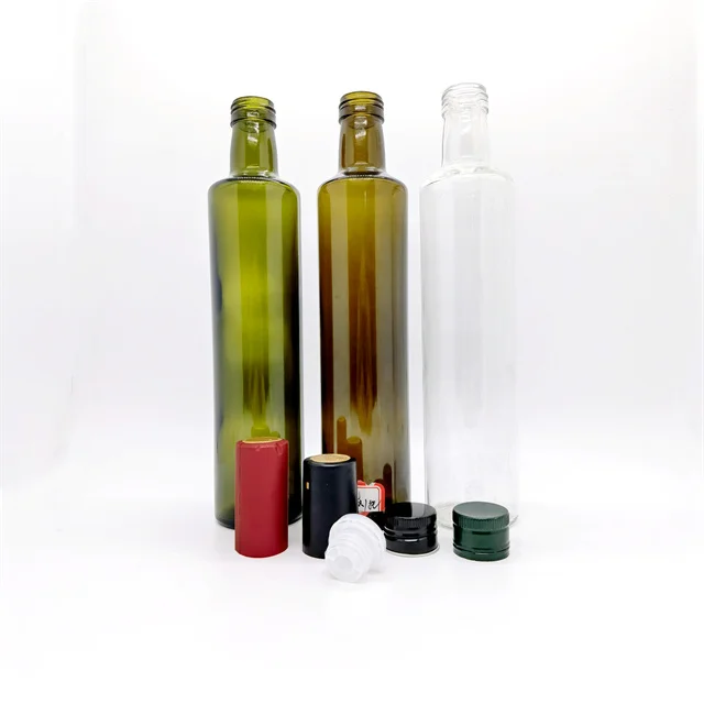 Wholesale Dark Green 250ml 500ml 750ml Empty Olive Oil Glass Bottle With Cork Stopper Spout Cap Insert For Cooking Gift Box