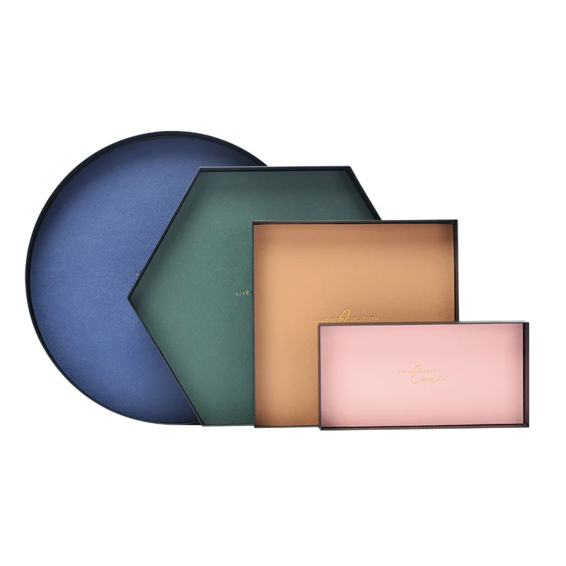 Шестигранный квадратный и прямоугольный декоративный металлический поднос с геометрическим рисунком