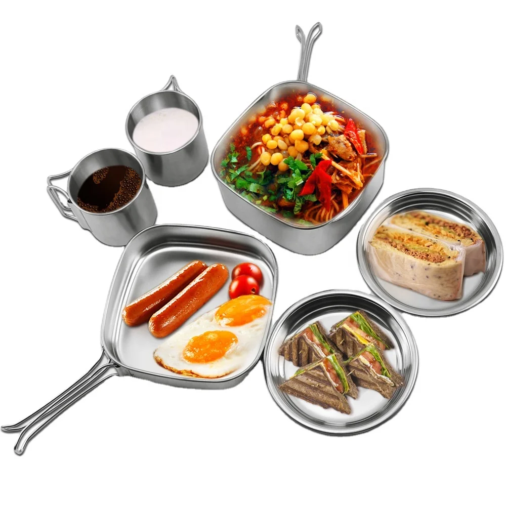 Кухонная посуда для походов пикника приготовления пищи набор пешего туризма 6 шт./компл. нержавеющая сталь 201