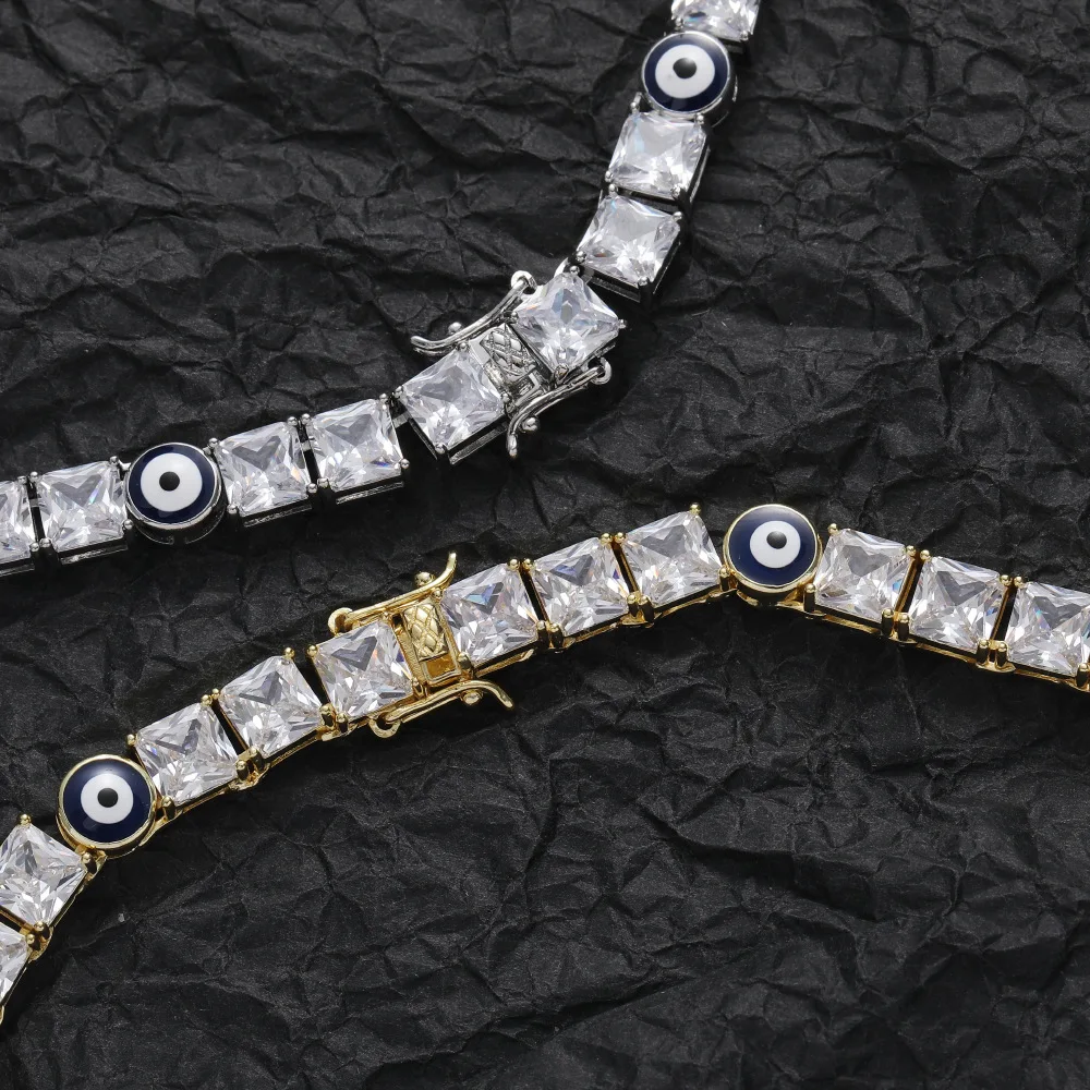 New Europe and America 6*6mm CZ Single Row Necklace Devil Eye Tennis Chain for Ladies Men Gift