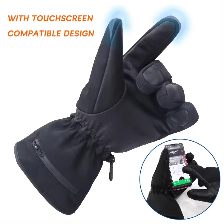 Black Insulating Proof Heated Ski Gloves with Battery Protective Work and Massage Hair Mittens for Girls Electric Heated Gloves