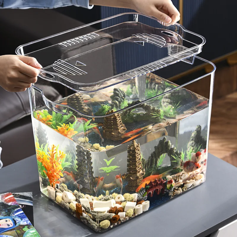 Fish small desktop self-cleaning aquarium free replacement unique clear plastic fish tank  bowl supplier mini lazy fish farming